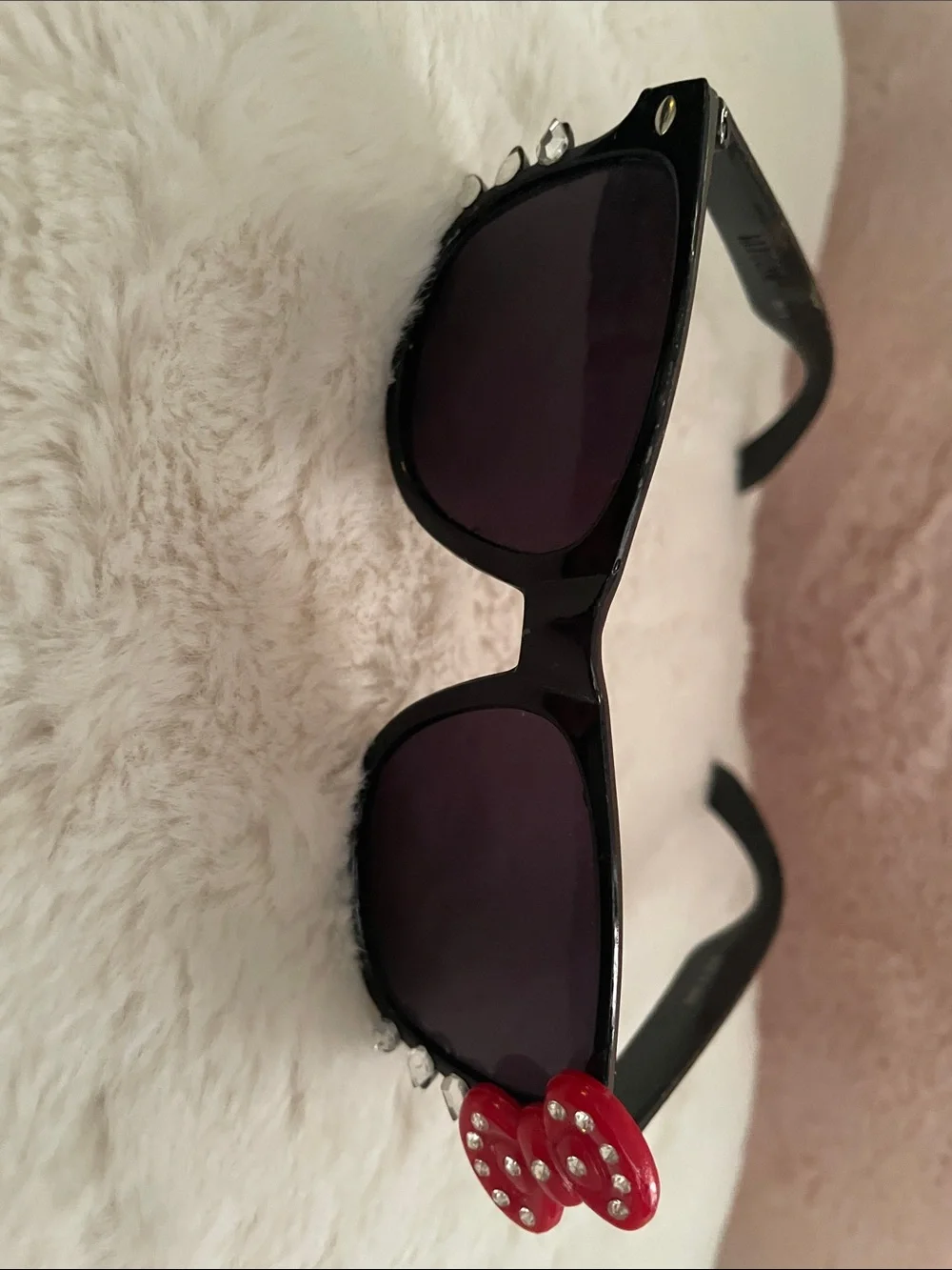 Black Sunglasses with Red Bow and Rhinestones